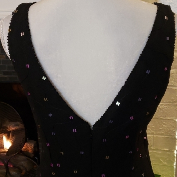 Kay Unger Pheobe Silk Sequin Black Dress V Neck Sleeveless 8 - Picture 6 of 10